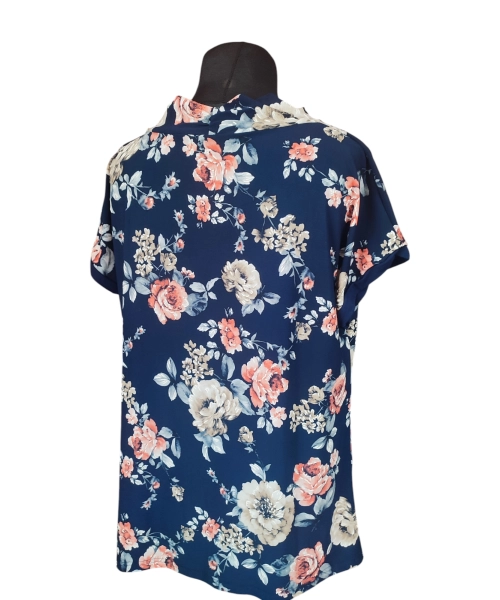 Bluzka z lejącym dekoltem typu woda - pomarańczowe i beżowe kwiaty